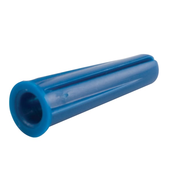 Plastic Wall Anchors, Use with No 14 - No 16 Fasteners, 1-3/8 in, Blue, PK100